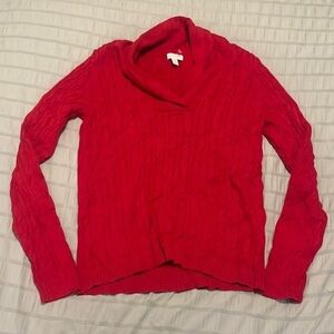 Charter Club Red Cable Knit Crochet Sweater Size Large Cowl Neck
